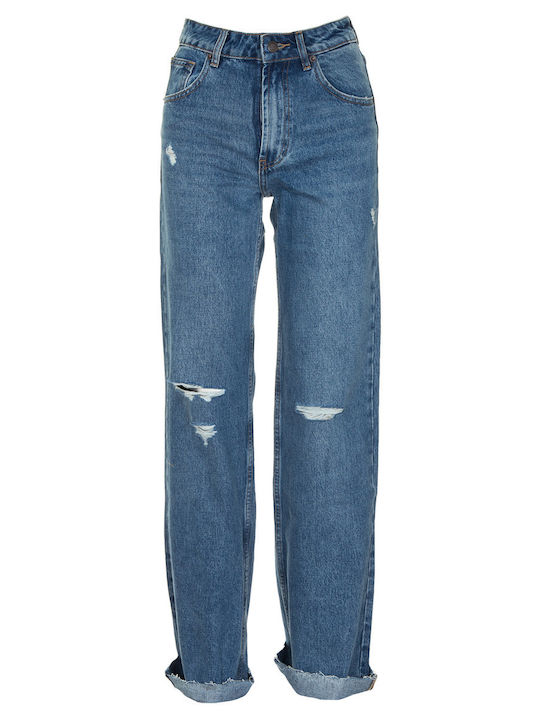 Hoch tailliert Damenjeans mit Rissen