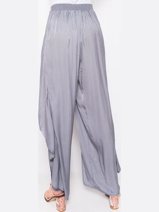 Somedays Lovin IL17S1530 Women's High-waisted Fabric Trousers with Elastic Gray