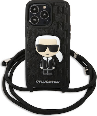 Karl Lagerfeld Monogram Patch Cord Iconik Back Cover Σιλικόνης με Λουράκι Μαύρο (iPhone 13 Pro)