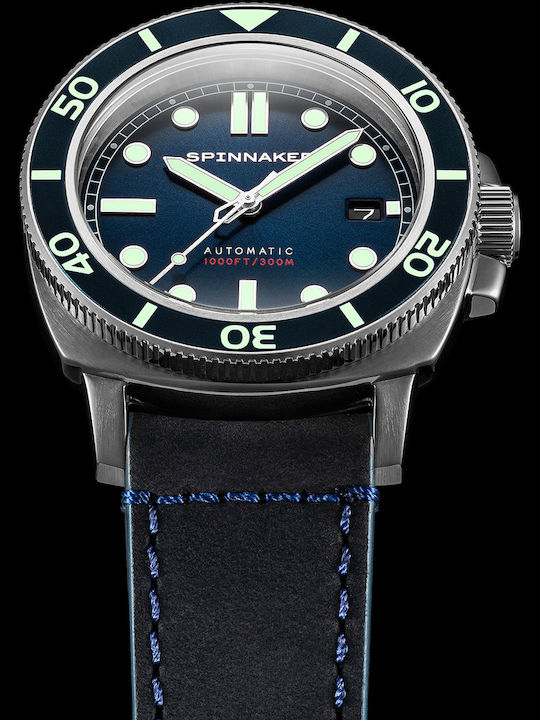 Spinnaker Hull Diver Men's Watch 42mm Automatic with Black Leather Strap