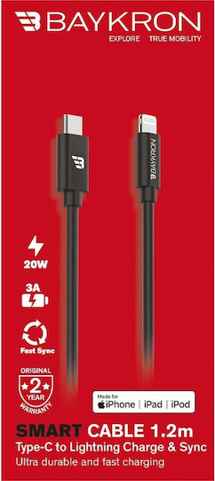 Baykron USB-C to Lightning Cable 20W Μαύρο 1.2m (BKR-SL-C2L-BLK1.2)