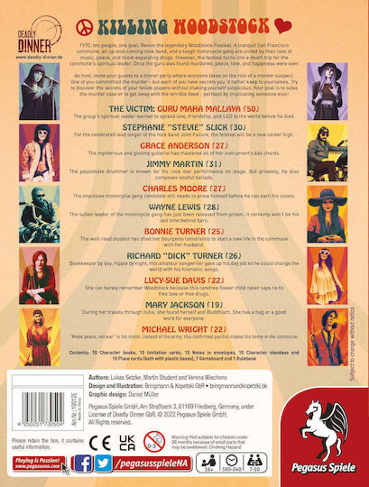 Board Game Deadly Dinner: Killing Woodstock for 7-10 Players 16+ Years Old (EN) Pegasus Spiele