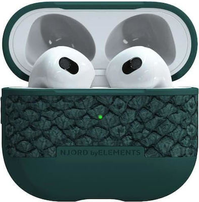 Njord Salmon Θήκη Δερμάτινη / Σιλικόνης Dark Green για Apple AirPods 3