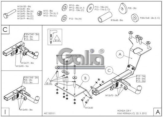 Galia Abschlepphaken Auto Honda CR-V (Compact Recreational Vehicle)