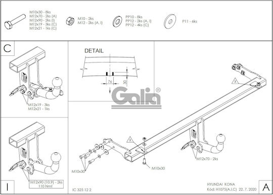 Galia Automatic Tow Hook Car Hyundai Kona 2017 Maximum Towing Weight 1325kg