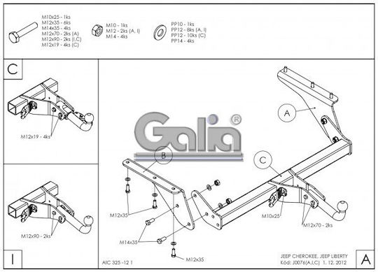 Galia Automatic Tow Hook Car Jeep Cherokee Suv 2001 - 2007 Automatic Maximum Towing Weight 3500kg