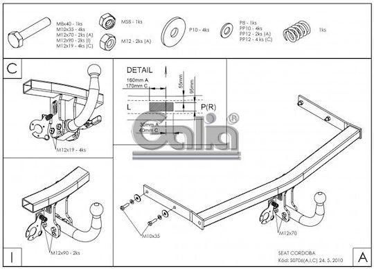 Galia Automatic Tow Hook Car Seat Cordoba Sedan 2002 Automatic Maximum Towing Weight 1200kg