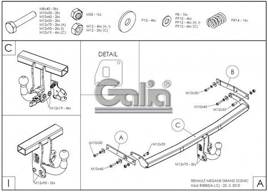 Galia Κοτσαδόρος Αυτοκινήτου Renault Grand Scenic 2009 - 2016 με Βίδες Μέγιστης Έλξης 1300kg με Βίδες
