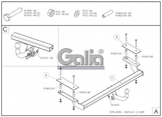 Galia Automatic Tow Hook Car Opel Astra 3 door 5 door 2004 Automatic Maximum Towing Weight 1500kg