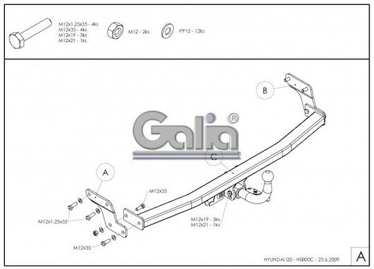 Galia Automatic Tow Hook Car Hyundai i20 Hatchback 2009 - 2014 Automatic Maximum Towing Weight 1100kg