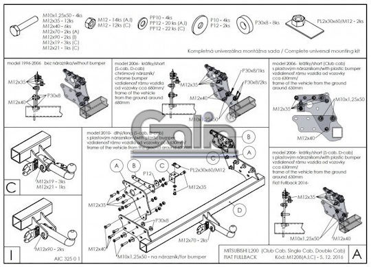 Galia Tow Hook Car Fiat Fullback Pick Up 2016 with bolts Maximum Towing Weight 3100kg with Screws