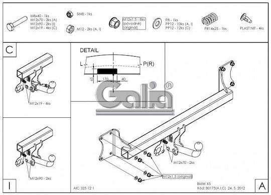 Galia Tow Hook Car BMW X5 2007 with bolts Maximum Towing Weight 3500kg with Screws