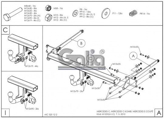 Galia Κοτσαδόρος Αυτοκινήτου Mercedes-Benz C Class 4θυρο, 2007-2014 με Βίδες Μέγιστης Έλξης 1900kg με Βίδες