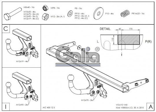 Galia Automatic Tow Hook Car Volvo V40 Hatchback 2012 Automatic Maximum Towing Weight 1700kg