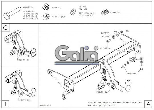 Galia Automatic Tow Hook Car Opel Antara Suv 2006 Automatic Maximum Towing Weight 2000kg