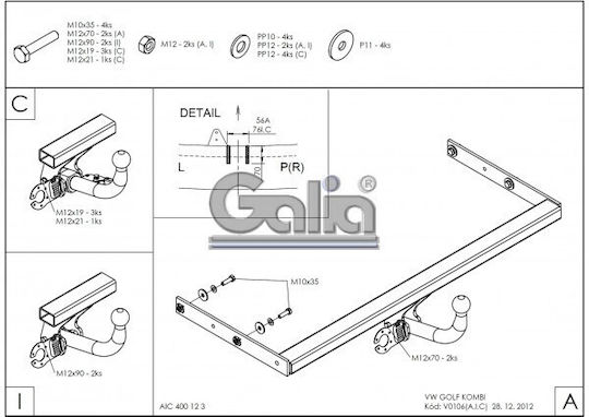 Galia Abschlepphaken Auto Volkswagen Golf