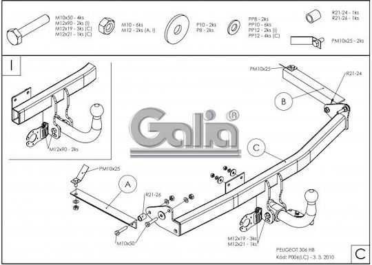 Galia Abschlepphaken Auto Peugeot 306