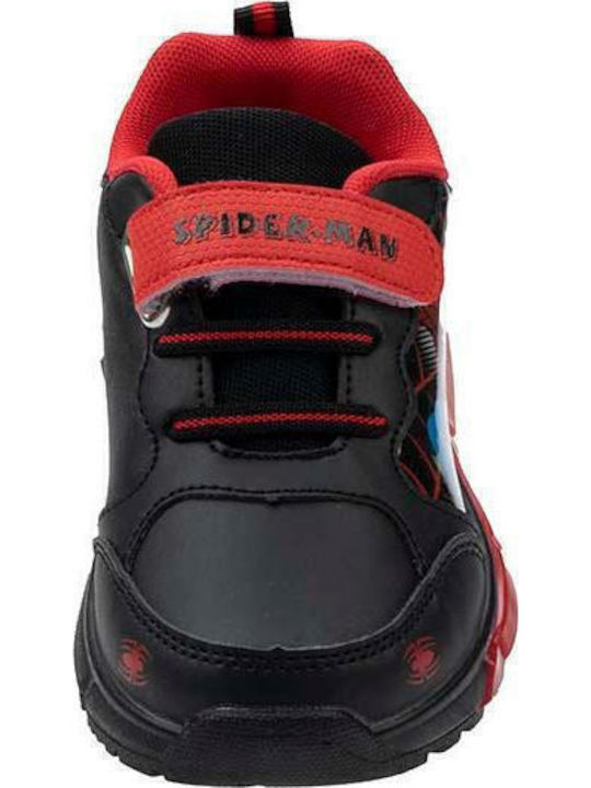 Spiderman Παιδικά Sneakers Ανατομικά με Σκρατς & Φωτάκια Μαύρα