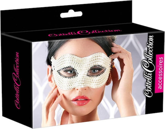 Cottelli Collection Eyemask With Pearls Mască BDSM în Culoare Alb
