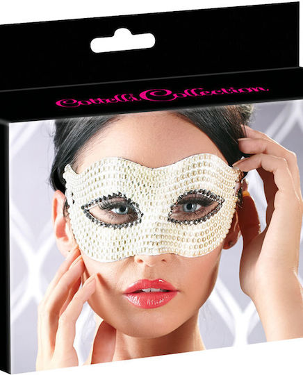 Cottelli Collection Eyemask With Pearls Mască BDSM în Culoare Alb