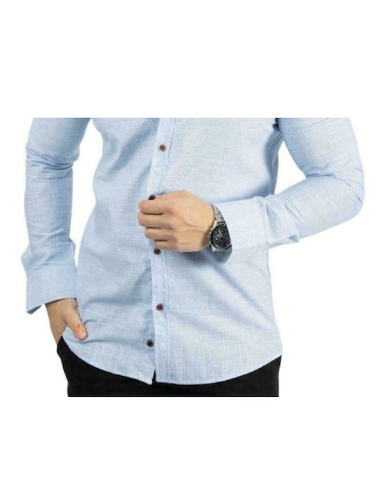 Panda Clothing Men's Shirt Long Sleeve Linen Light Blue