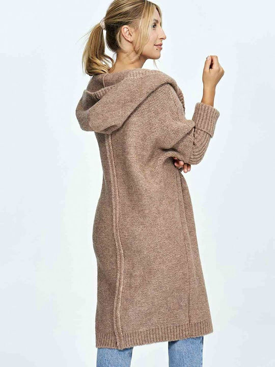 Figl Long Women's Knitted Cardigan Brown