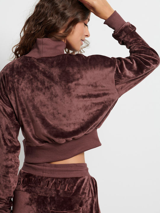 BodyTalk Women's Cropped Velvet Sweatshirt Brown