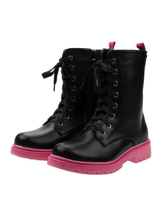 Iva Anatomical Leather Kids Boots with Laces Black