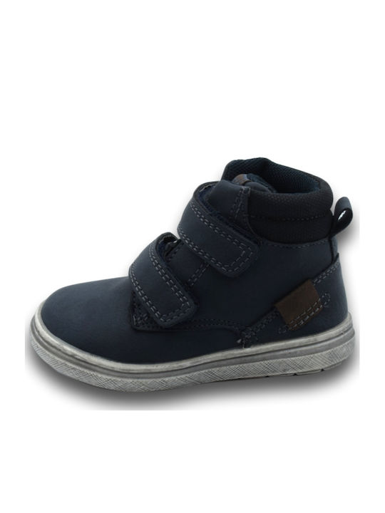 Anatomical Leather Kids Boots with Velcro Blue