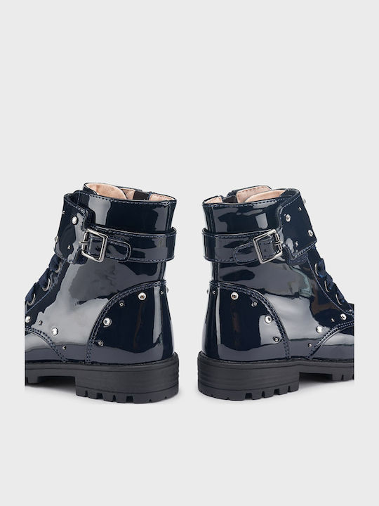 Biker Kids Boots from Patent Leather with Zipper Navy Blue