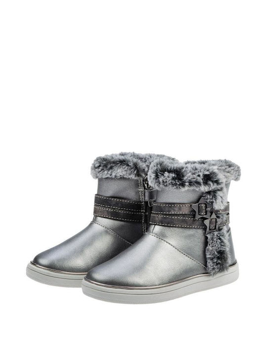 Mayoral Kids Leather Boots with Zipper Silver