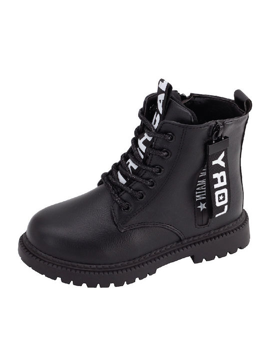 Leather Kids Boots with Zipper Black