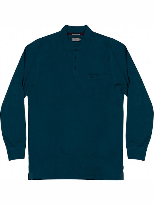 Double Men's Long Sleeve Blouse Polo Navy Blue