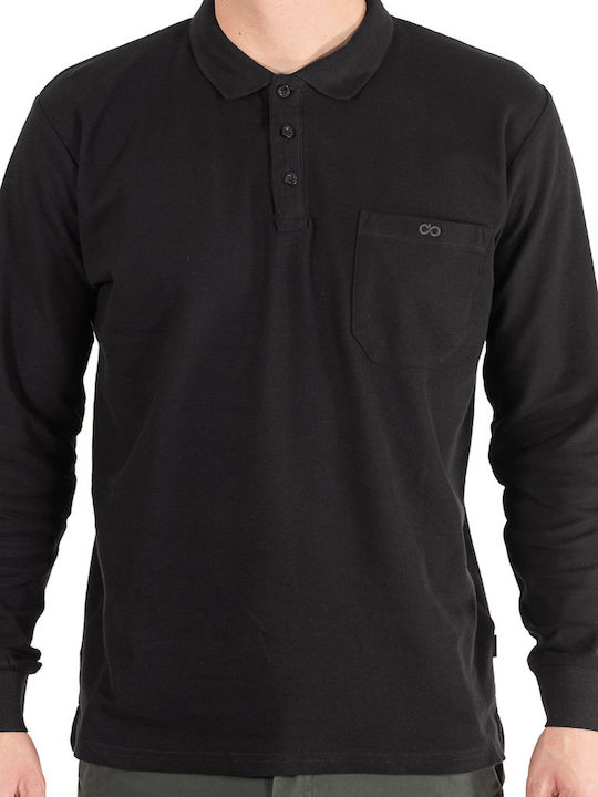 Double Herren Langarmshirt Polo Schwarz