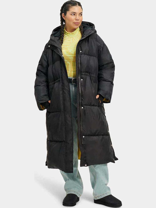 Keeley Women's Long Puffer Jacket Waterproof for Winter with Hood Black