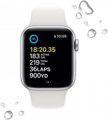 Apple Watch SE 2022 Cellular Aluminium 44mm Waterproof with eSIM and Heart Rate Monitor (Silver with White Sport Band)
