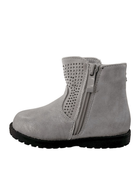 Elpis Anatomical Leather Kids Boots with Zipper Silver