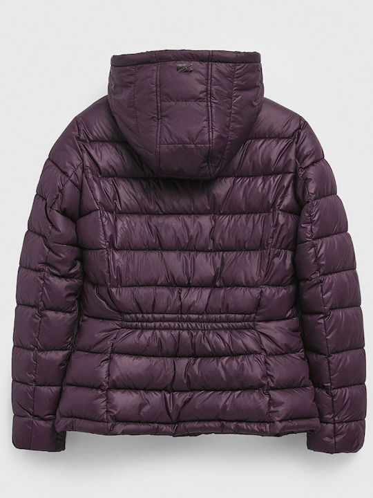 Alexa Women's Short Puffer Jacket Waterproof for Winter with Detachable Hood Purple