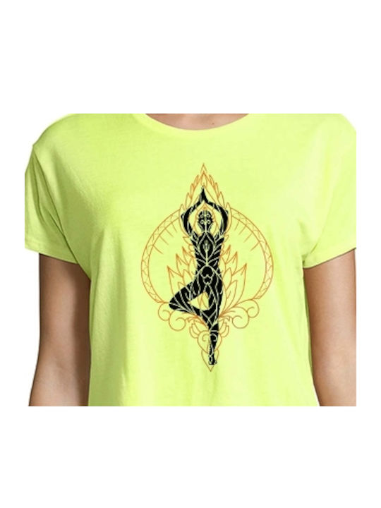 Crop Top with Yoga - Pilates 10 print in neon yellow color