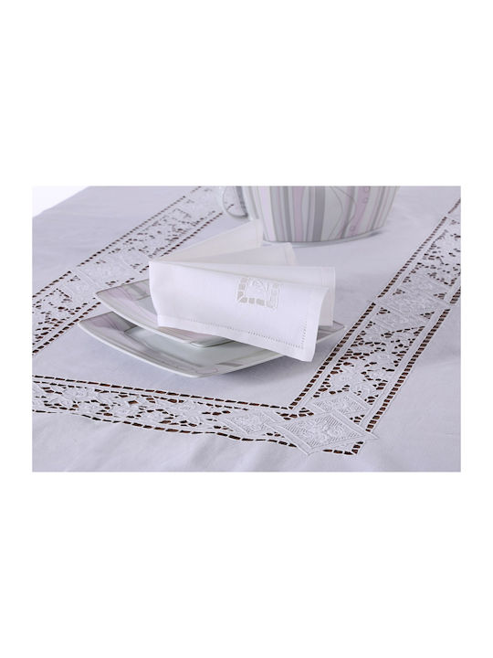 Silk Fashion 682 Linen Canneroni Tablecloth Λευκό 170x170cm