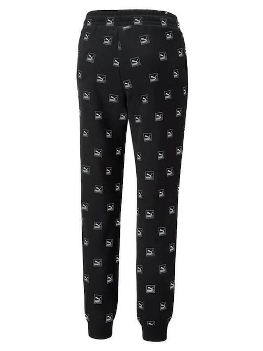 Brand Love All Over Print High Waist Sweatpants Jogger Black