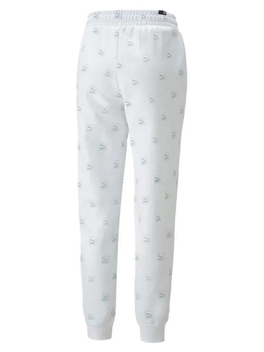 PUMA Brand Love All Over Print Παντελόνι Φόρμας Λευκό