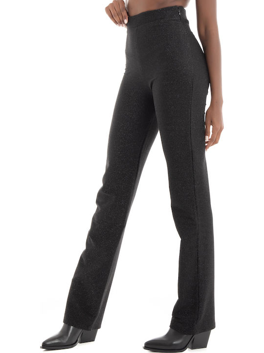 Mynthe Women's High-waisted Fabric Trousers with Elastic Slim Fit Black