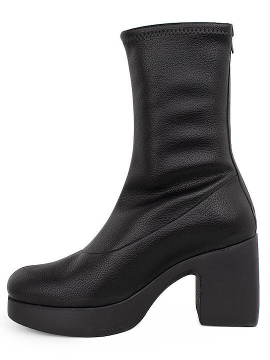Leather Women's Ankle Boots with High Heel Black