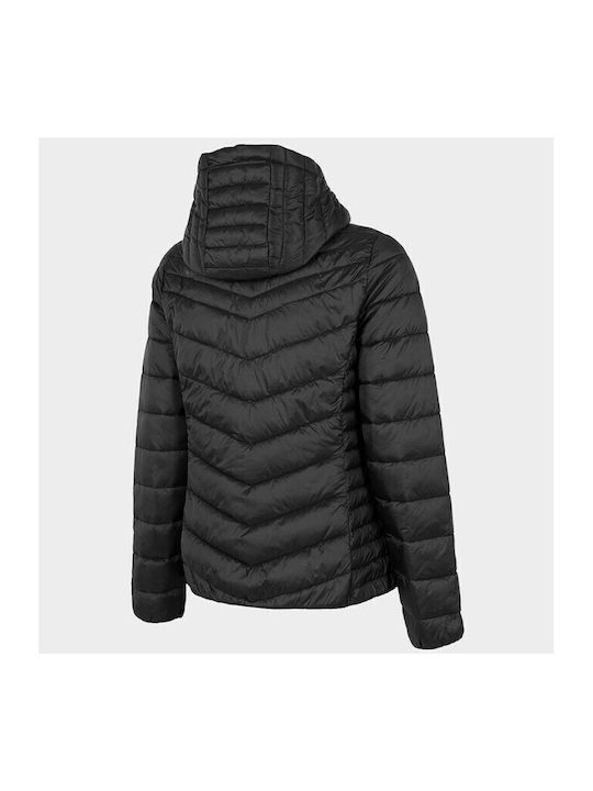 Women's for Hiking Short Puffer Jacket for Winter with Hood Black