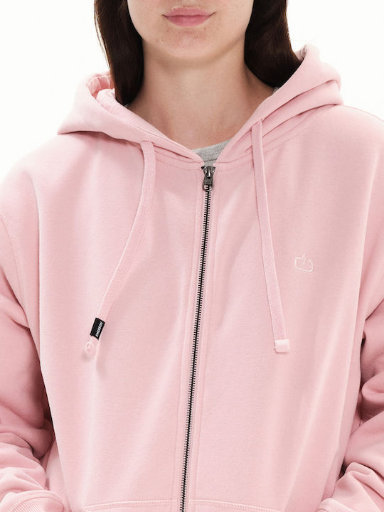 Women's Sweatshirt Jacket Hooded Pale Pink