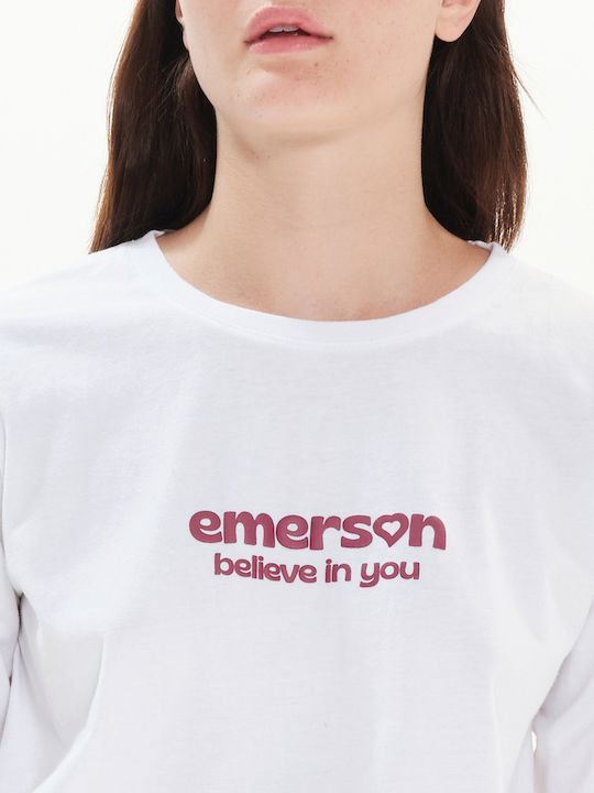 Believe In You Γυναικεία Μπλούζα Βαμβακερή Μακρυμάνικη Λευκή