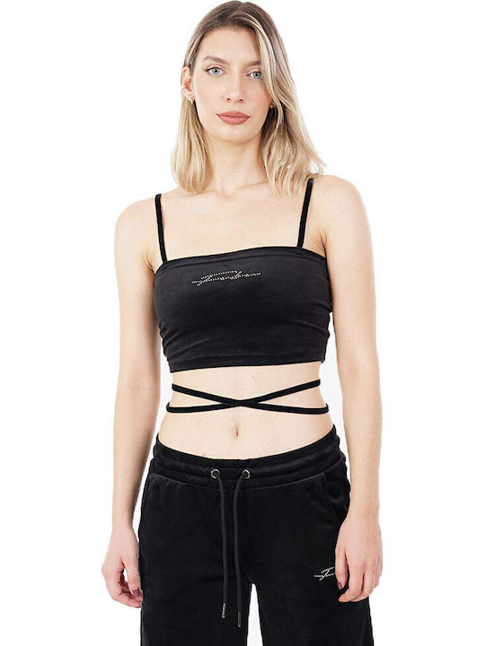 Γυναικείο Crop Top Βελούδινο με Τιράντες Μαύρο