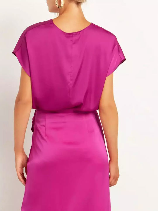 Toi&Moi Women's Blouse Satin Short Sleeve with V Neck Purple