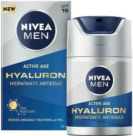 Nivea Active Age Active Age 24ωρη Ανδρική Κρέμα Προσώπου Ημέρας με SPF15 για Ενυδάτωση & Ατέλειες με Υαλουρονικό Οξύ 50ml